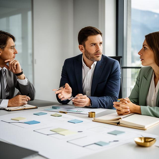 Berater bei einer Projektbesprechung mit Notizen und Zeitplan in einem modernen Büro in Nidwalden